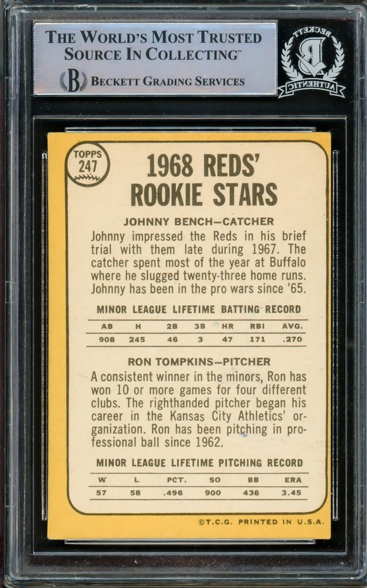 Johnny Bench Signed 1968 Topps RC 247 Cincinnati Reds Beckett #14862532