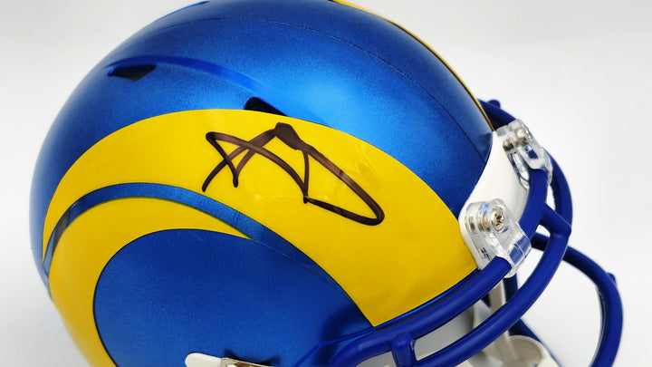 Aaron Donald Auto Signed Los Angeles Rams Blue Speed Mini Helmet Beckett Witness