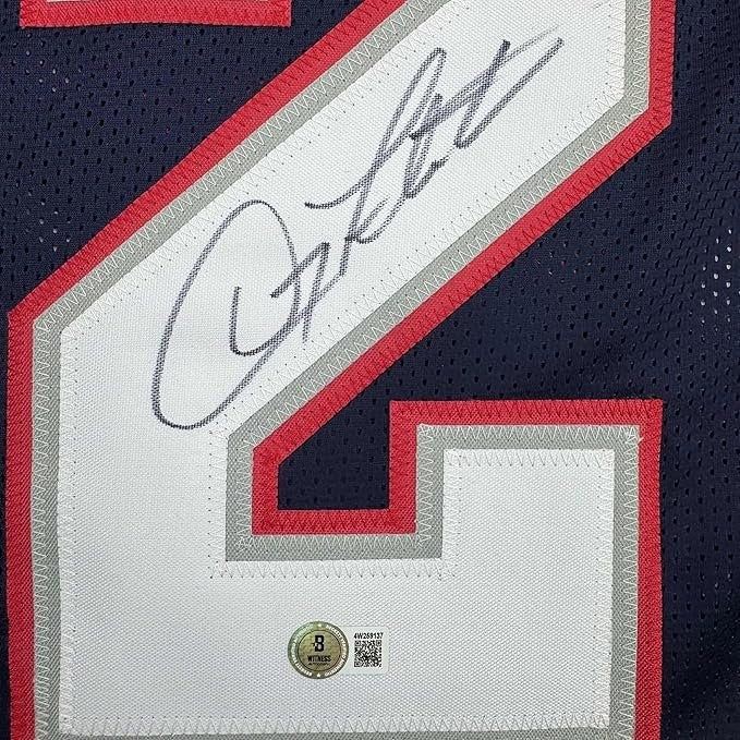 Framed Autographed/Signed Doug Flutie 35x39 New England Blue Jersey BAS COA