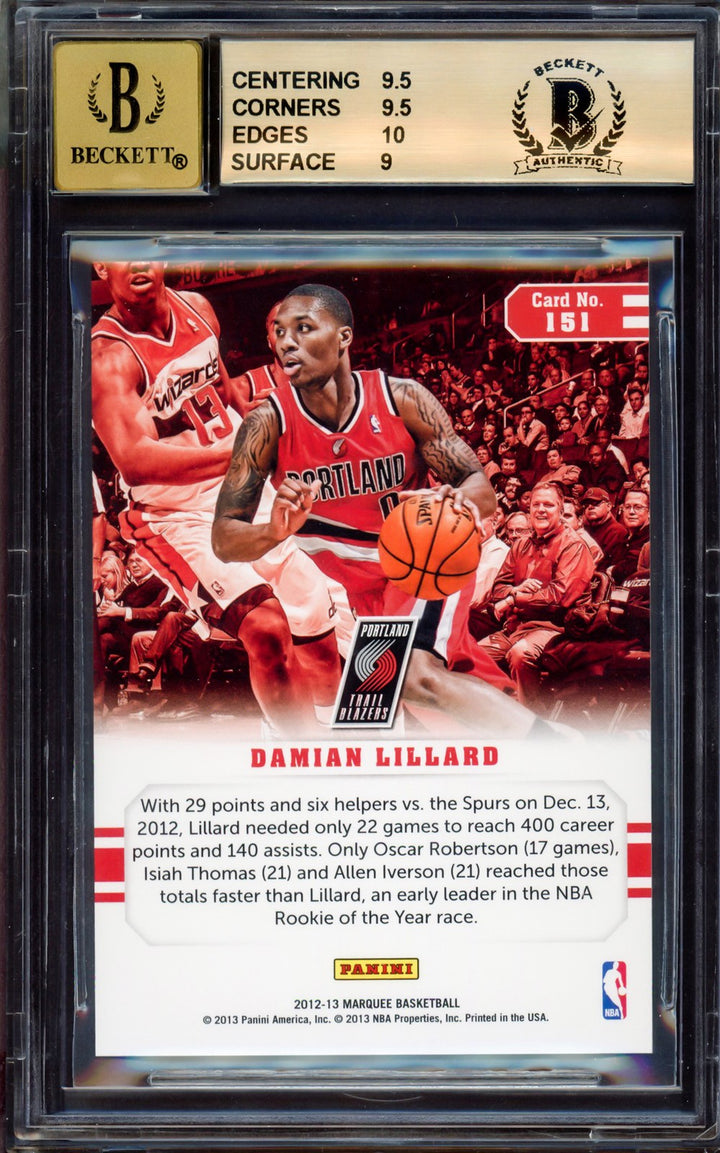 Damian Lillard Auto Signed 2012-13 Panini Marquee RC 151 BGS 9.5 Sig 10 Beckett