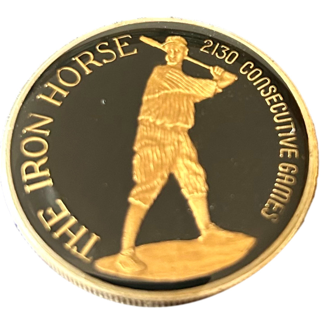 Rare Lou Gehrig 24k Gold with Black Enamel Bronze Coin Collectible