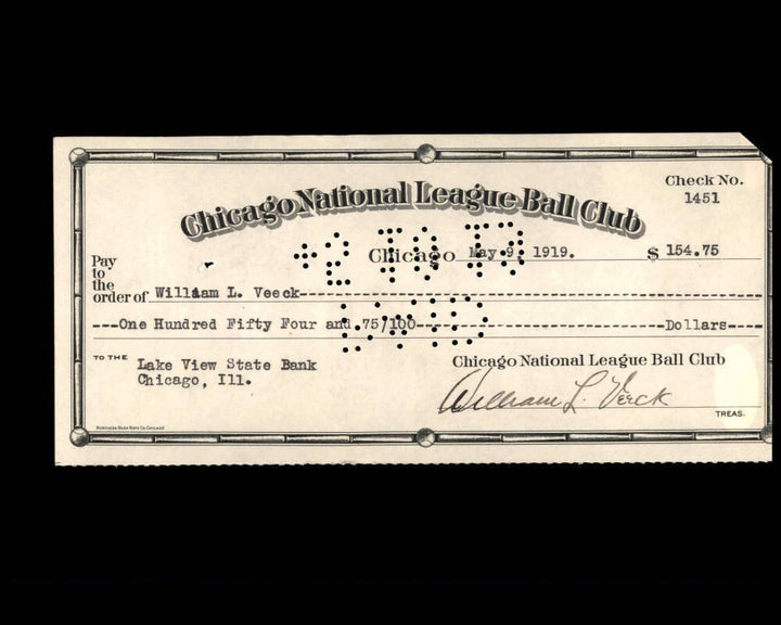 William Veeck PSA DNA Signed x2 Chicago Cubs Check 5-9-1919 Autograph