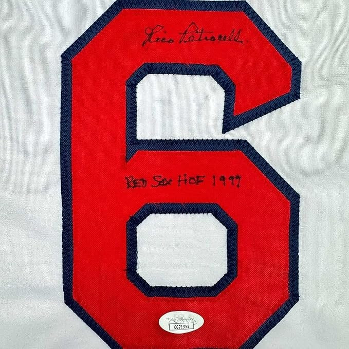Framed Signed Rico Petrocelli 35x39 HOF Boston White Jersey JSA COA