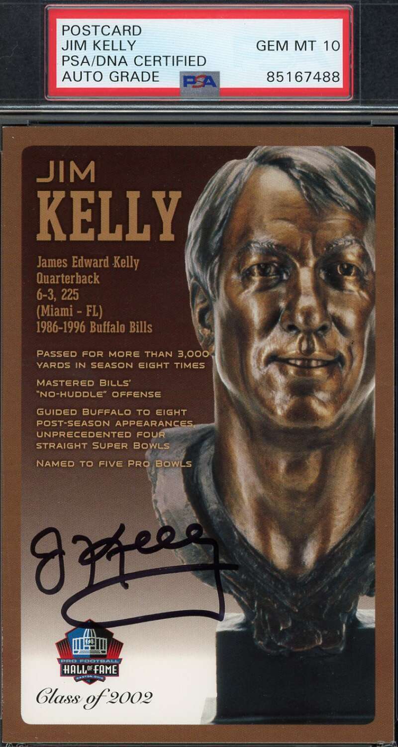 Jim Kelly Gem Mint 10 PSA DNA Signed HoF Bronze Bust Postcard /150 Autograph