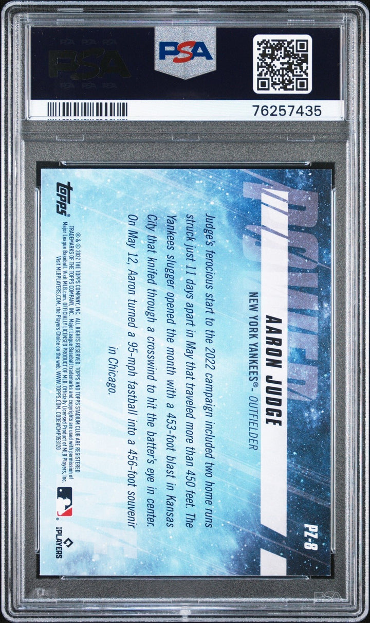 Graded 2022 Topps Stadium Club Aaron Judge #PZ8 Power Zone Card PSA 10