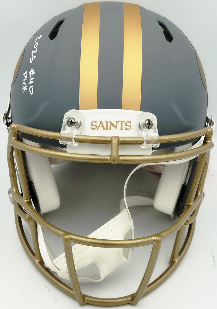 Tyler Shough Auto Saints Slate Gray Full Size Auth Helmet 2025 #40 Pick Fanatics