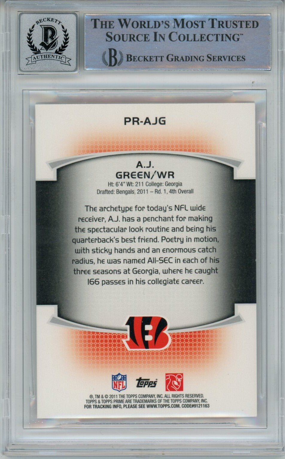AJ Green Signed Bengals 2011 Topps Prime #PR-AJG Beckett Auto 10 40689