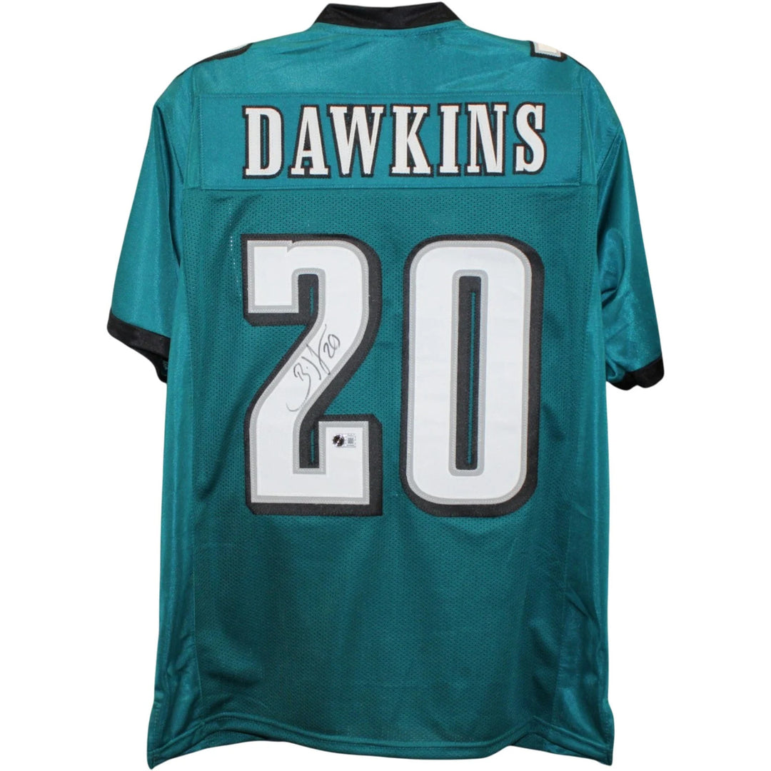 Brian Dawkins Autographed/Signed Pro Style XL Green Jersey Beckett Witness 58597