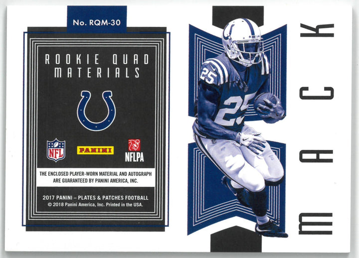 Marlon Mack signed 2017 Panini Plates & Patches Rookie/RPA Quads Auto Patch /25