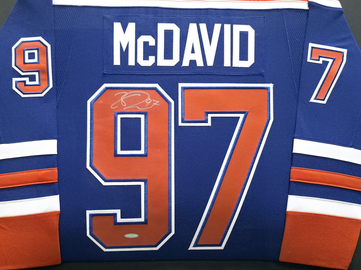 Edmonton Oilers Connor McDavid Signed Framed Blue Auth Adidas Jersey UDA Holo