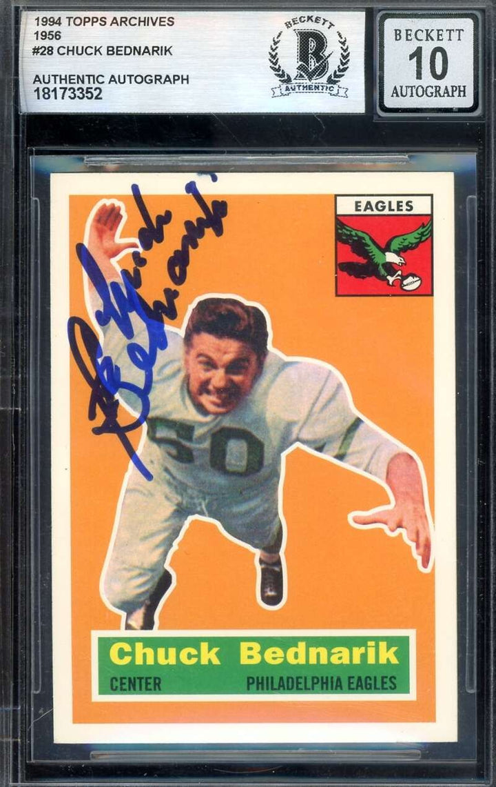 Chuck Bednarik Gem Mint 10 Beckett BAS Signed 1994 Topps Archives 1956 Autograph