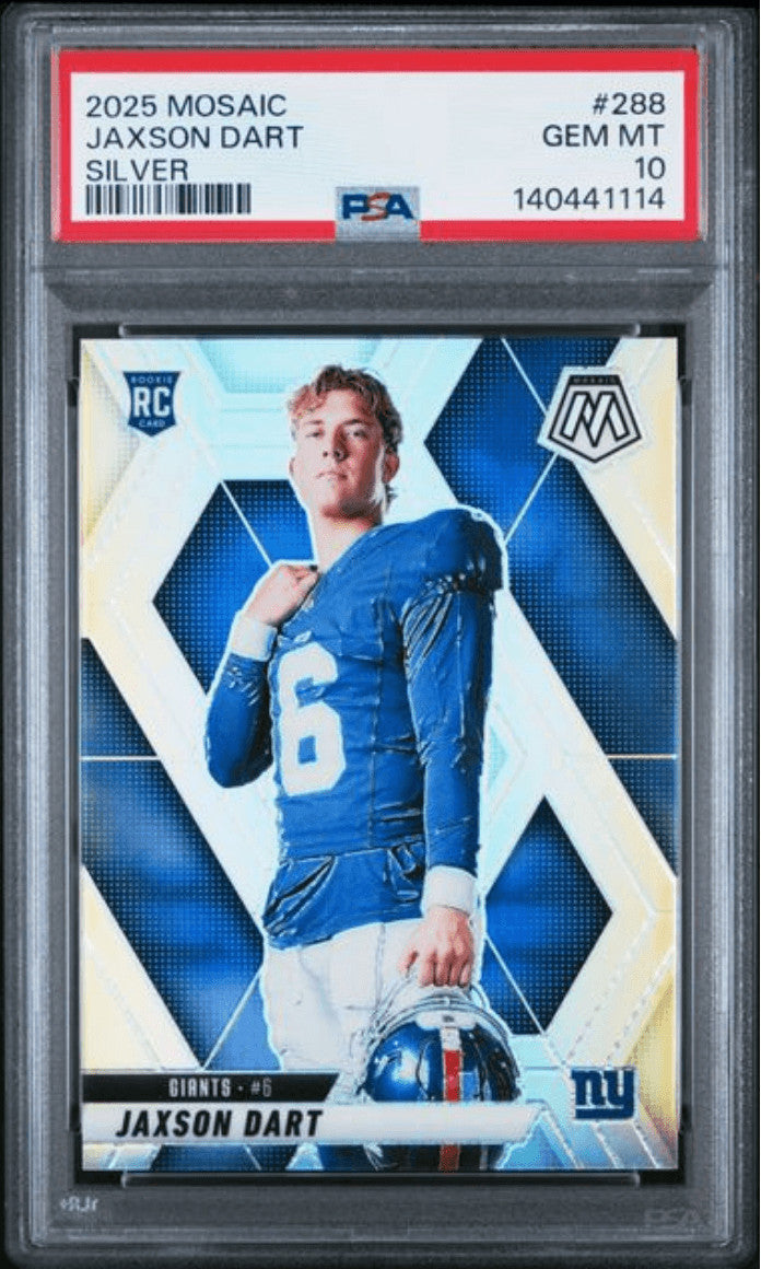Graded 2025 Panini Mosaic Jaxson Dart #288 Silver RC Football Card PSA 10