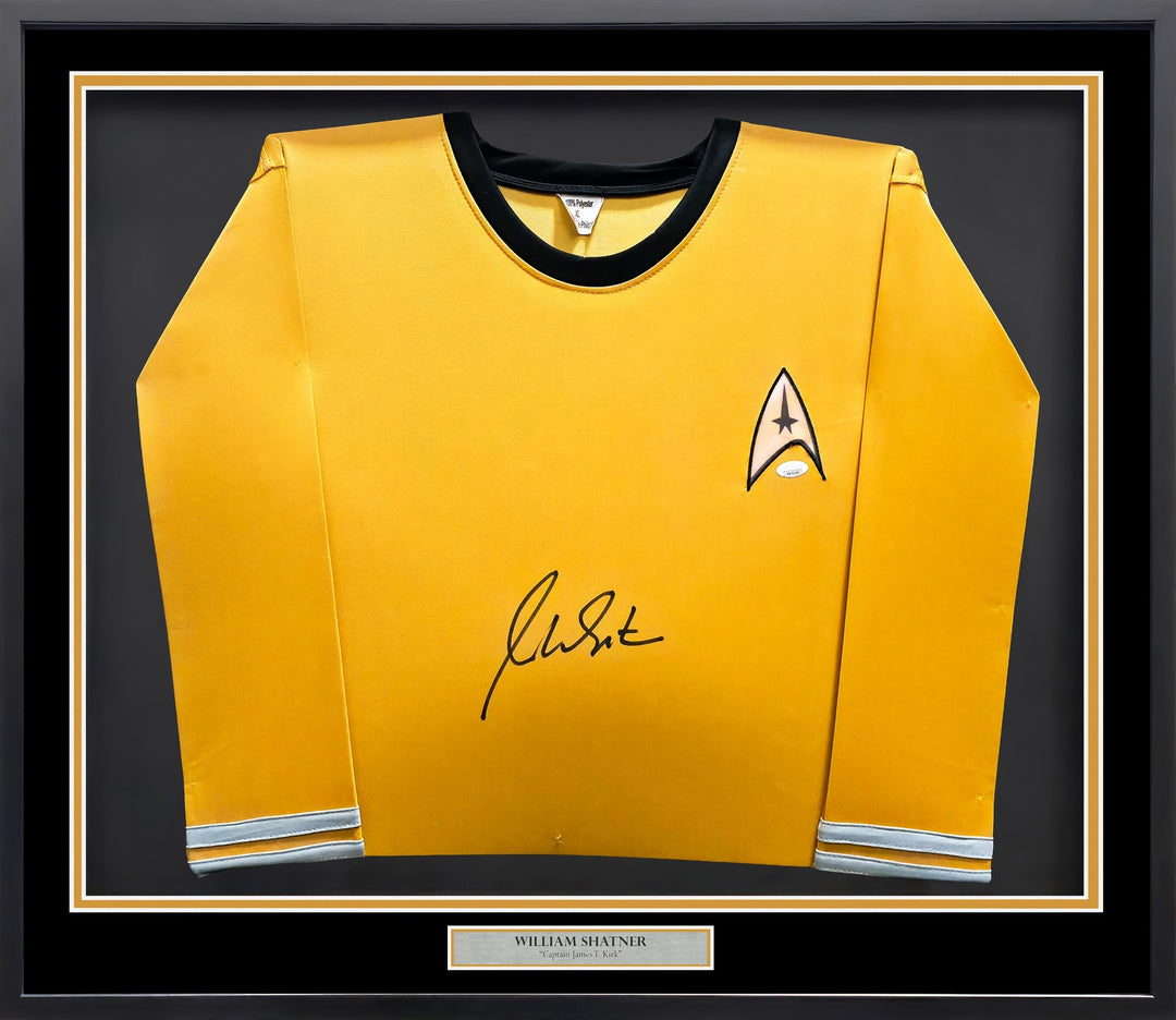 Star Trek William Shatner Signed Framed Gold Uniform Jersey JSA