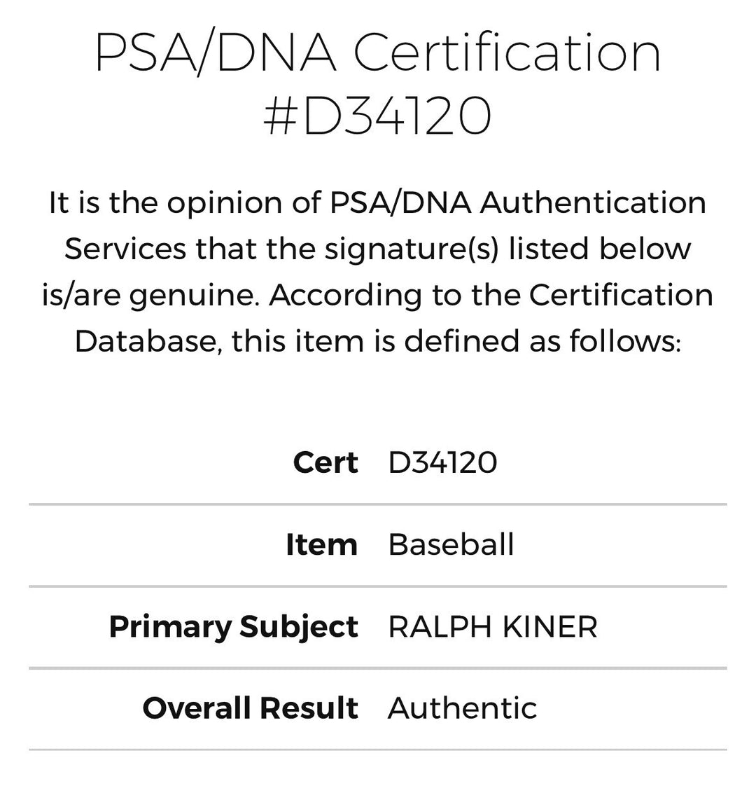 Ralph Kiner Signed Official MLB Baseball Pirates Autograph PSA DNA COA HoF