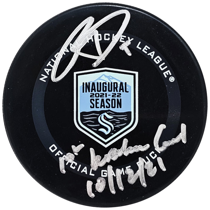 Ryan Donato Auto Kraken Inaugural Season Game Logo Puck 1st Kraken Goal Fanatics