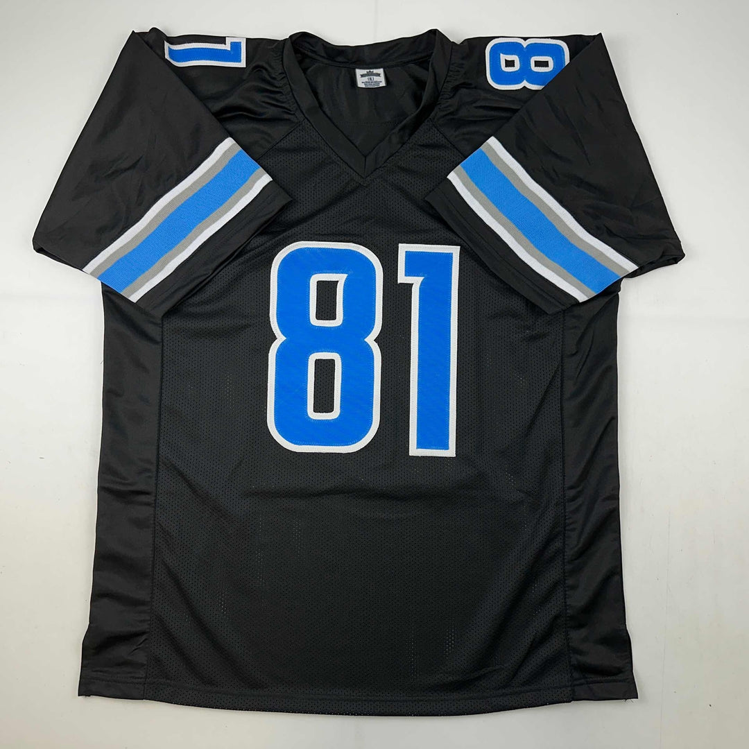 Facsimile Autographed Calvin Johnson Detroit Black Reprint Jersey Size Men's XL