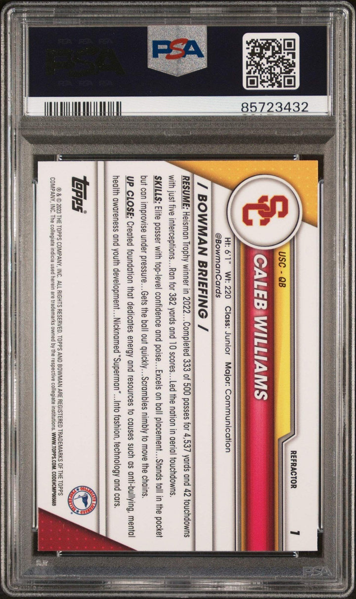 Graded 2023 Bowman U Chrome Caleb Williams #1 Refractor RC Football Card PSA 10