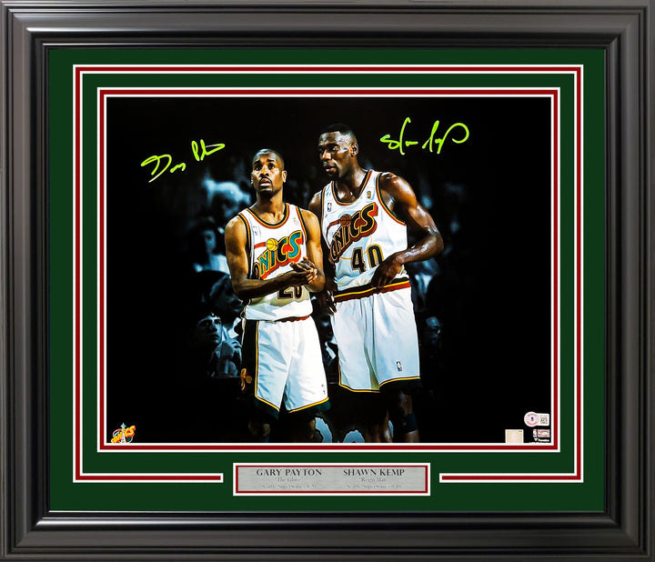 Gary Payton & Shawn Kemp Signed Framed 16x20 Photo Supersonics Beckett BAS