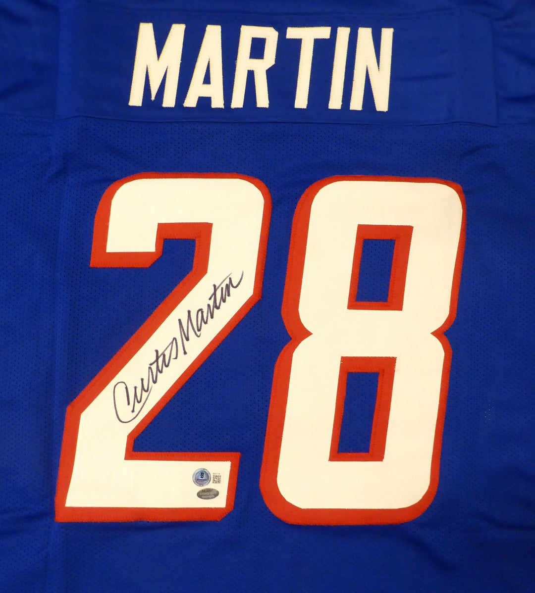 New England Patriots Curtis Martin Signed Blue Jersey Beckett #BM37178