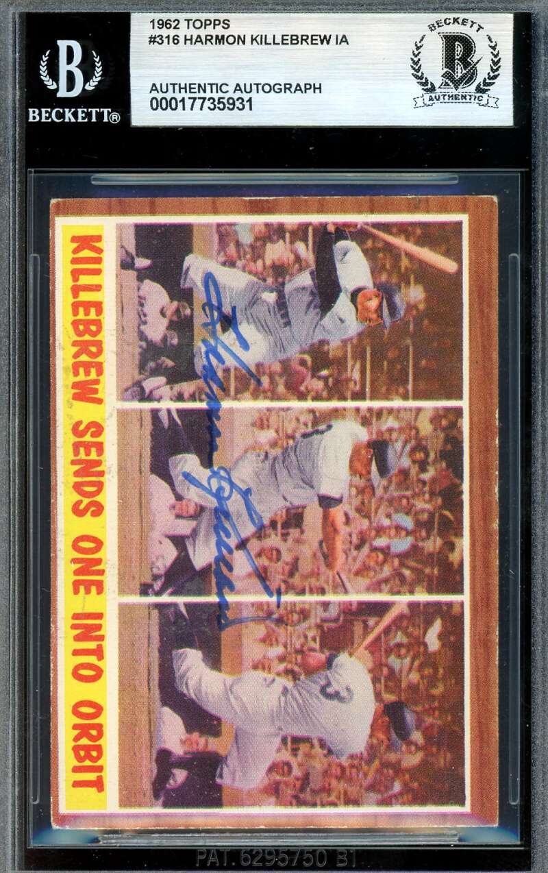 Harmon Killebrew Beckett BAS Autographed 1962 Topps In Action Signed