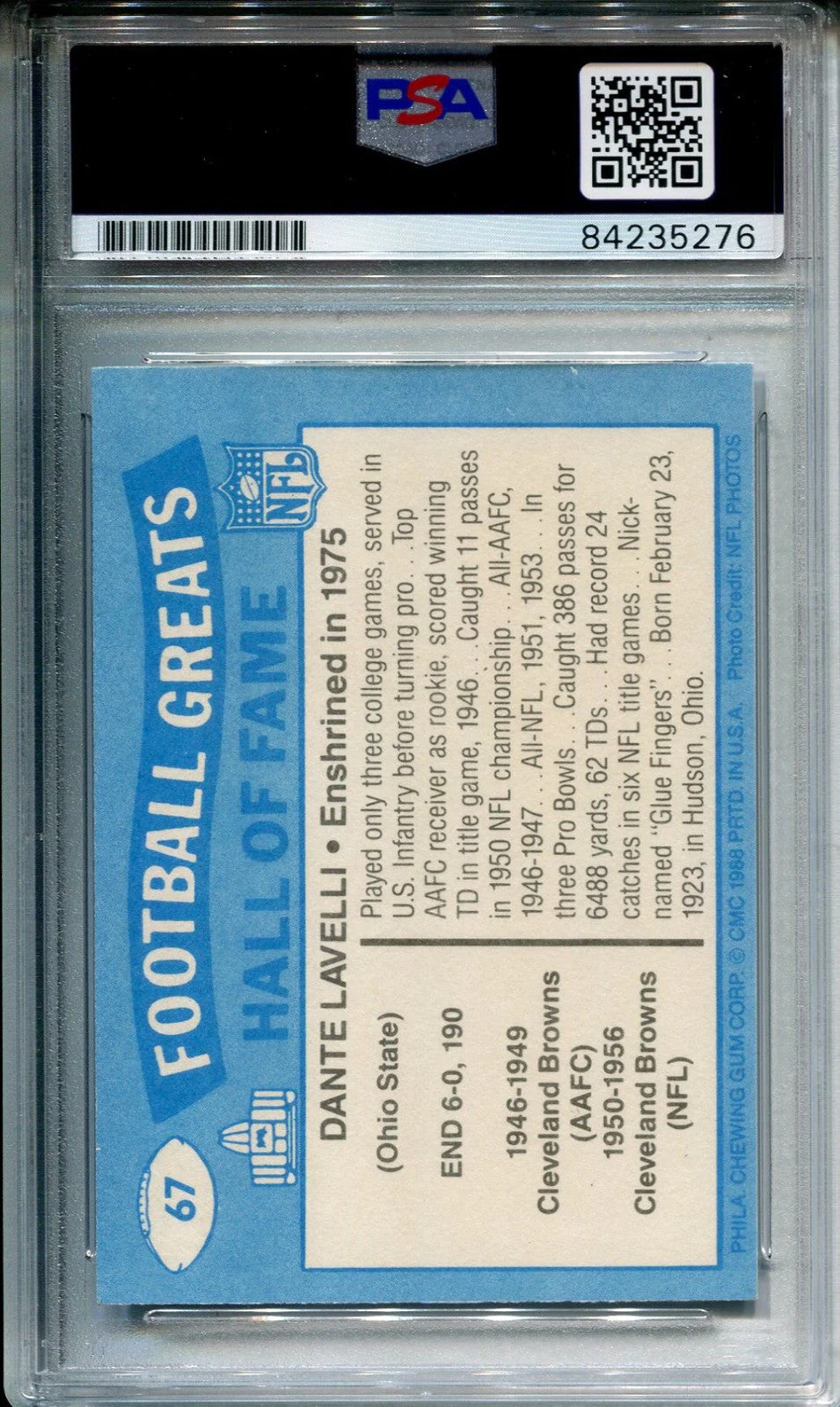 Dante Lavelli 1988 Autographed Swell Football Card (PSA)