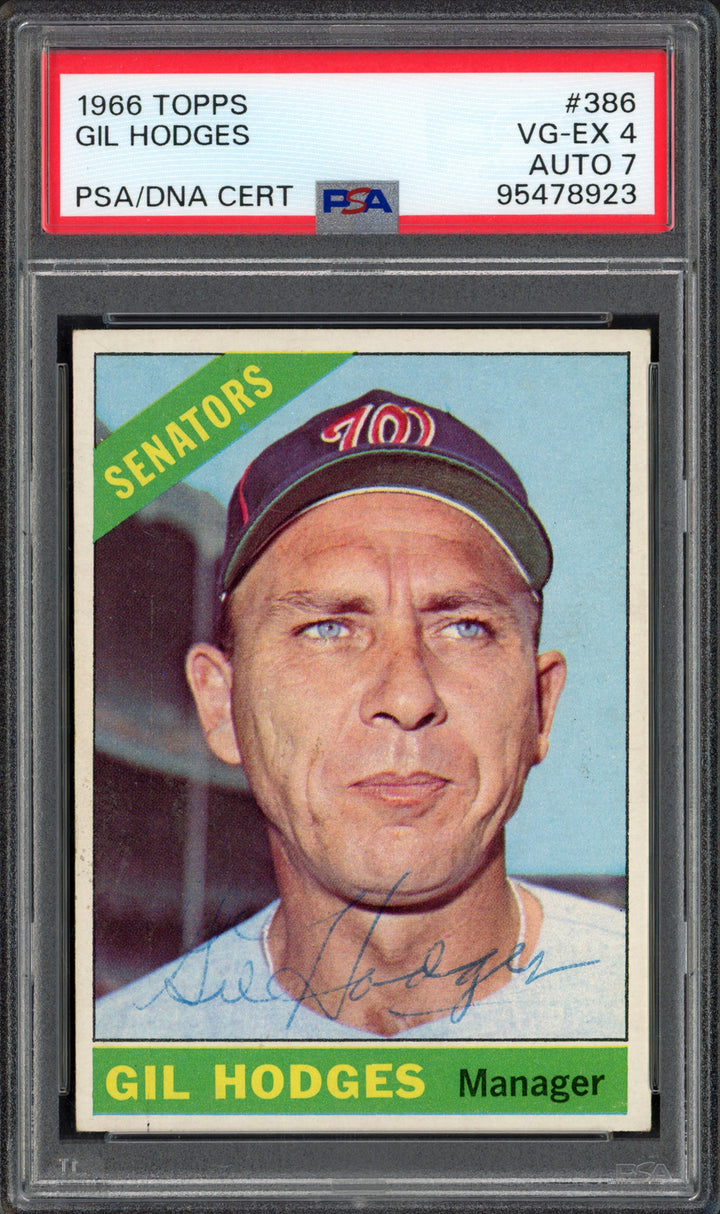 Gil Hodges Signed 1966 Topps Card 386 Senators PSA 4 Auto 7 PSA/DNA #98478923