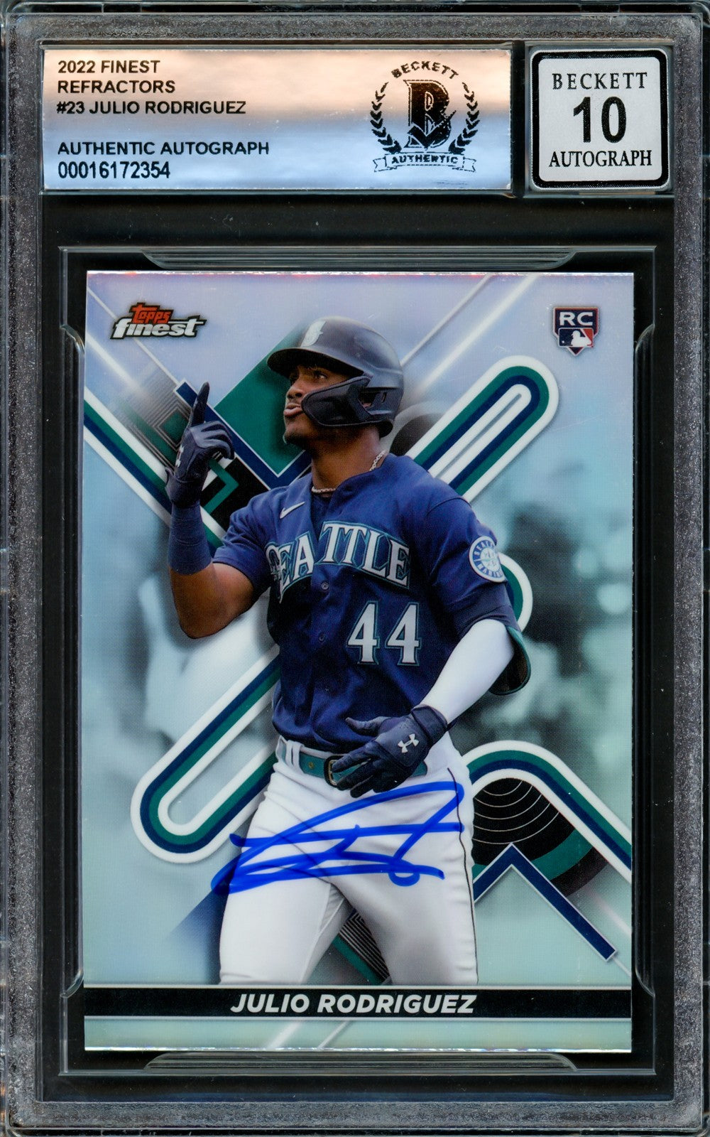 Julio Rodriguez 2022 Topps Finest Refractors RC Signed Trading Card Beckett BAS