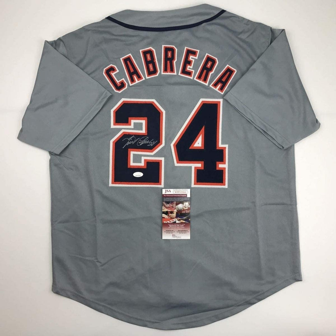 Autographed/Signed Miguel Cabrera Detroit Grey Baseball Jersey JSA COA