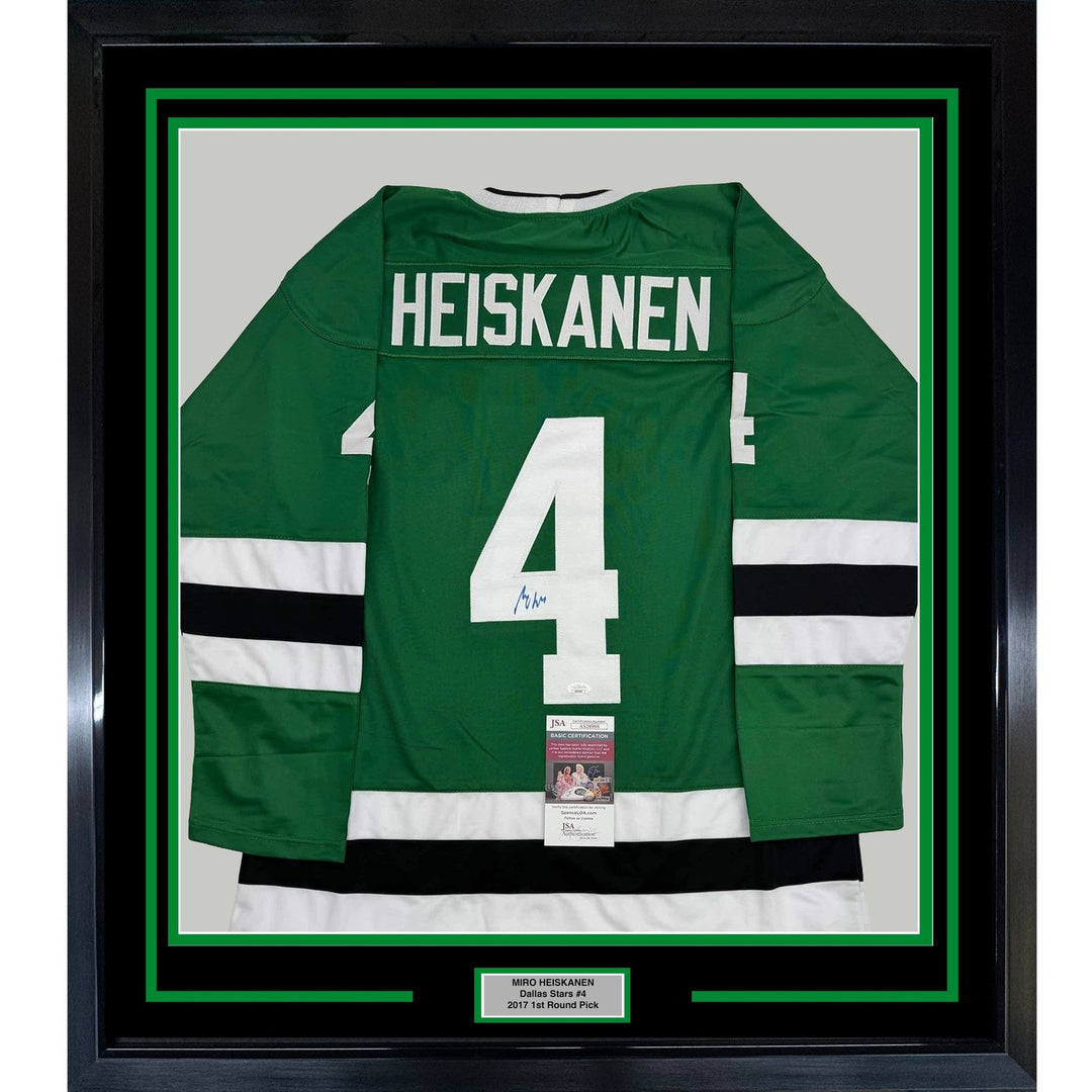 Framed Signed Miro Heiskanen 35x39 Dallas Green Retro Jersey JSA COA