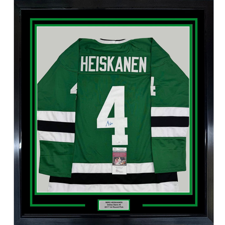 Framed Signed Miro Heiskanen 35x39 Dallas Green Retro Jersey JSA COA