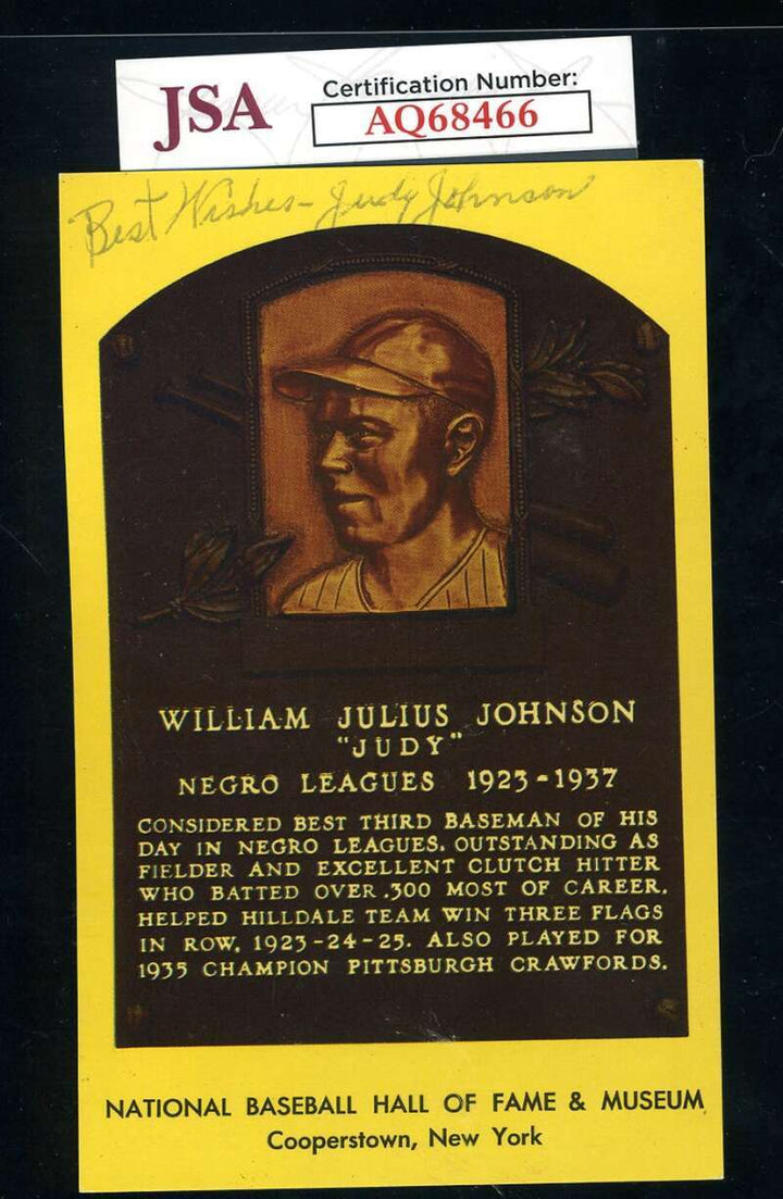 Judy Johnson JSA Coa Signed Gold Hall Of Fame Plaque Autograph
