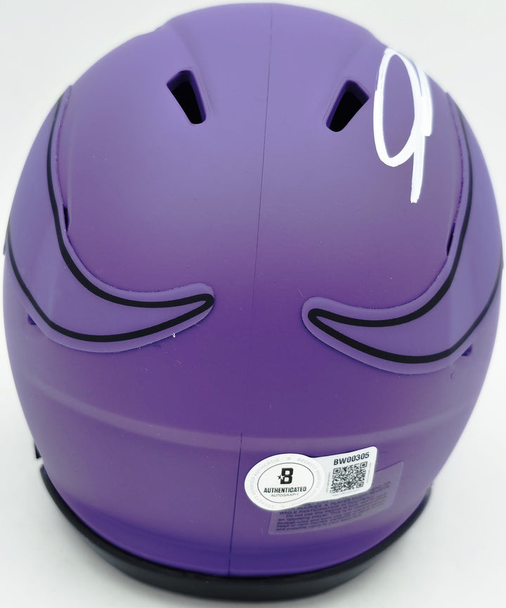 Jordan Addison Signed Vikings Rave Purple Speed Mini Helmet (In White) Beckett