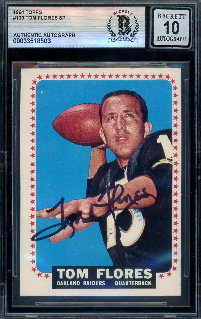 Tom Flores Gem Mint 10 Beckett BAS Signed 1964 Topps Autograph