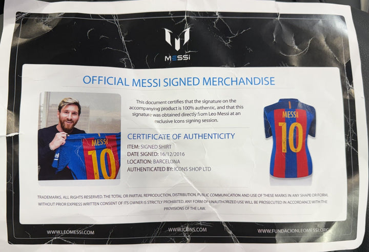 Lionel Messi Signed #10 FC Barcelona Nike Authentic 2016 Jersey Auto ICONS COA