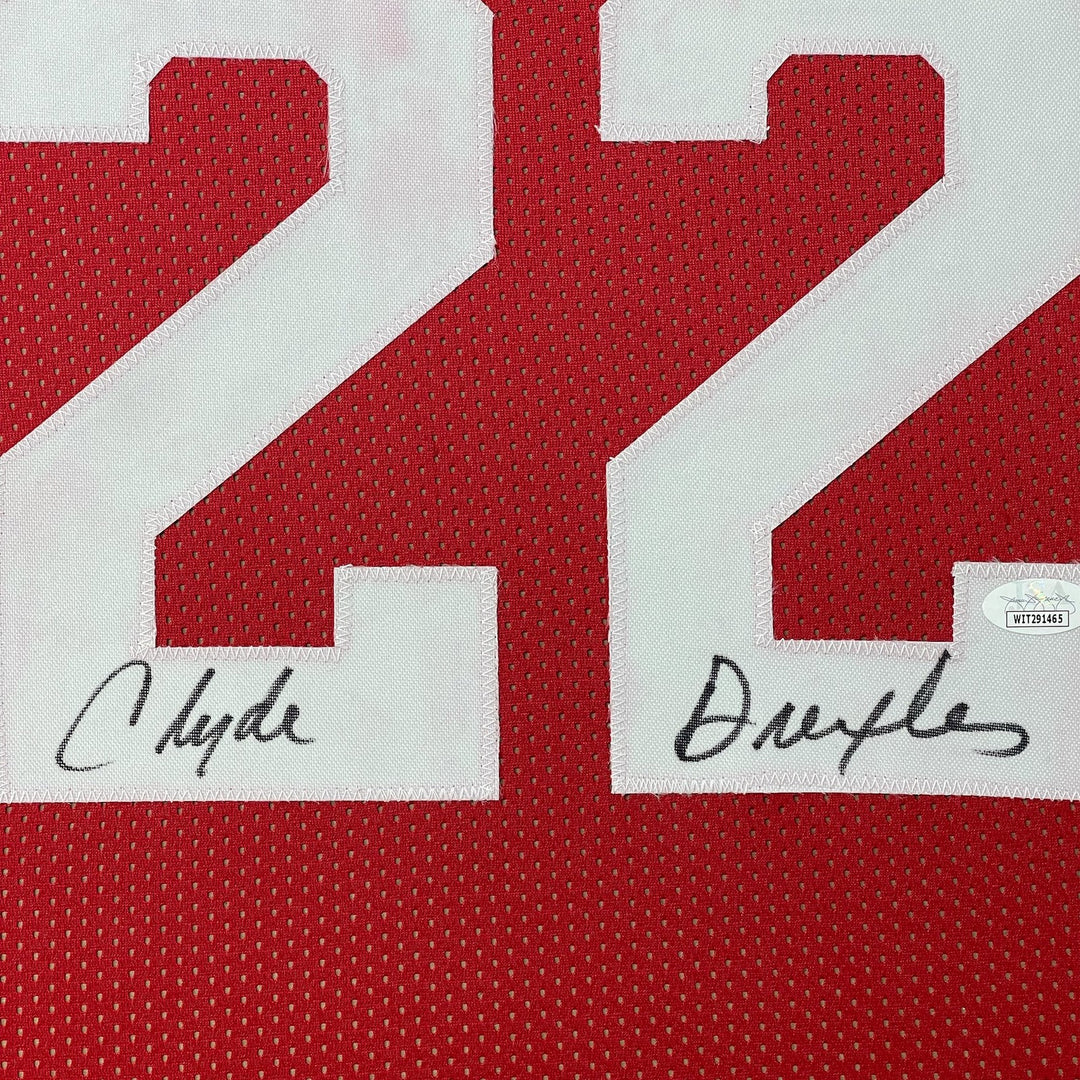 Framed Autographed/Signed Clyde Drexler 33x42 Houston Red Jersey BAS COA