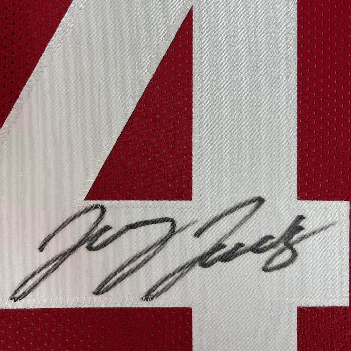 FRAMED Autographed/Signed JERRY JEUDY 33x42 Alabama Red College Jersey JSA COA