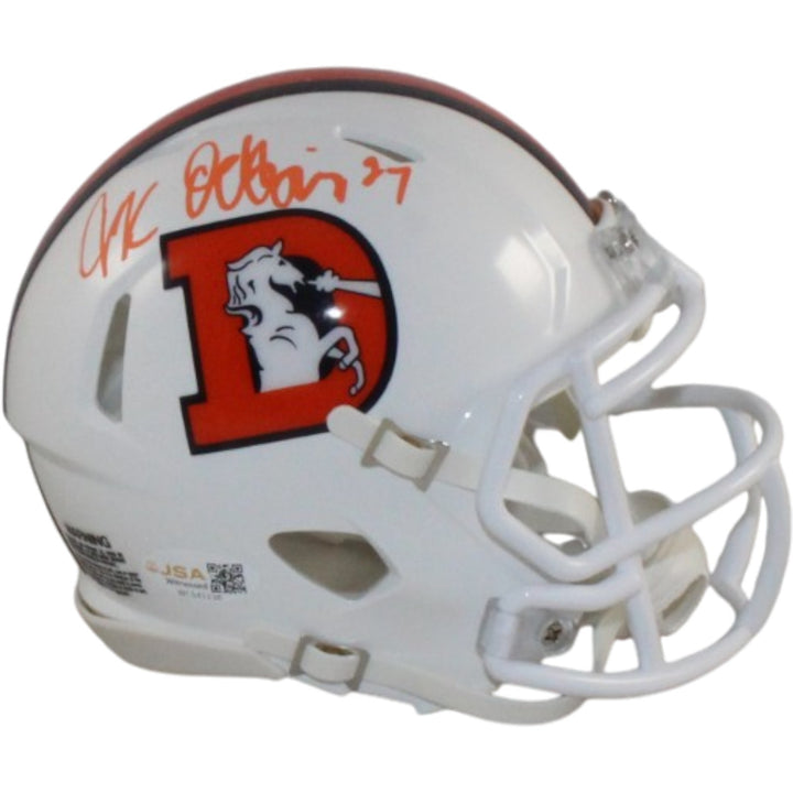 JK Dobbins Autogrraphed/Signed Denver Broncos 23 Alt Mini Helmet JSA 57174