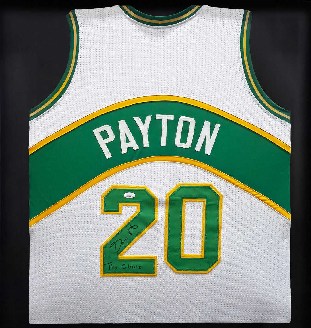 Seattle Supersonics Gary Payton Signed Framed White Jersey "The Glove" JSA