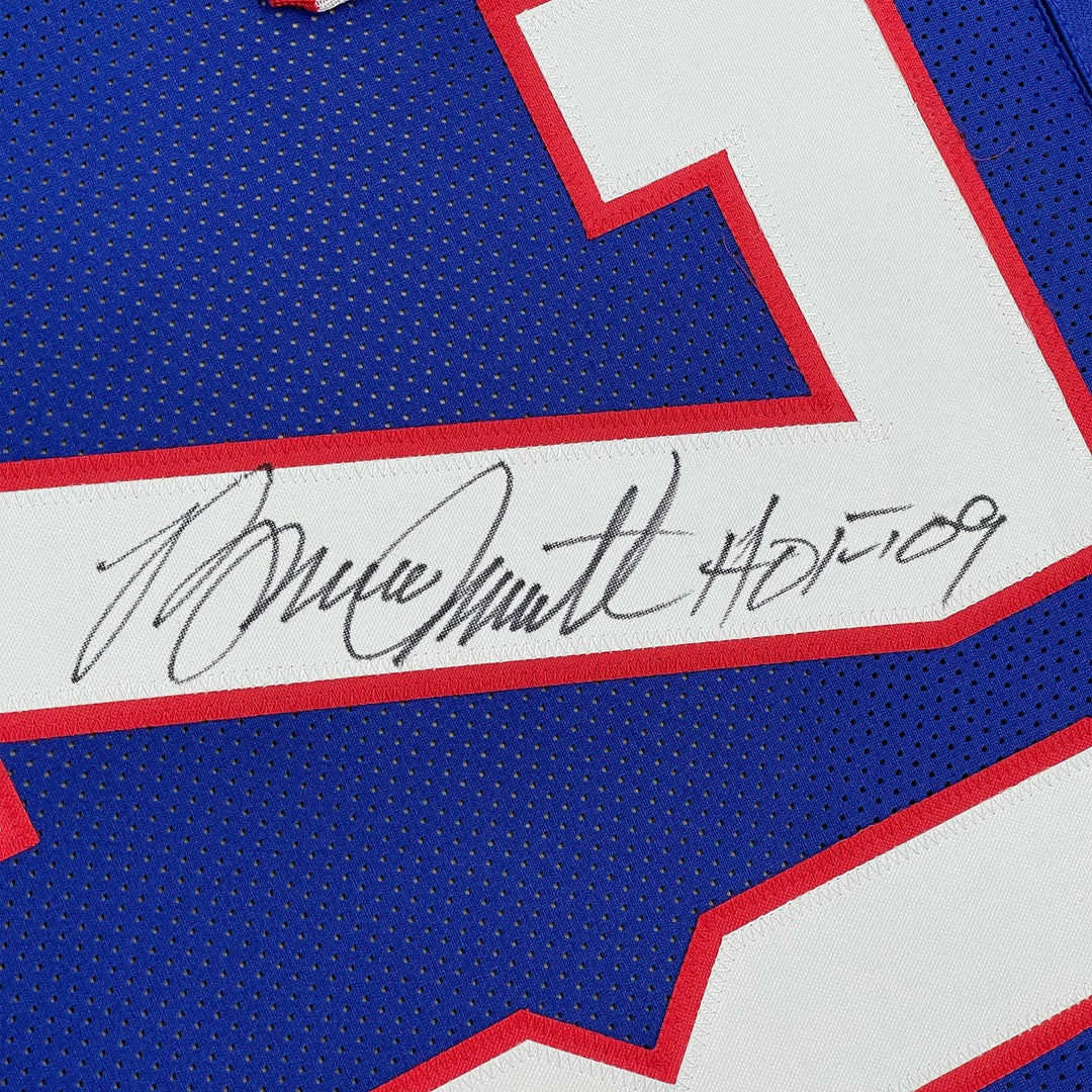 Framed Autographed/Signed Bruce Smith 33x42 HOF 09 Buffalo Blue Jersey COA