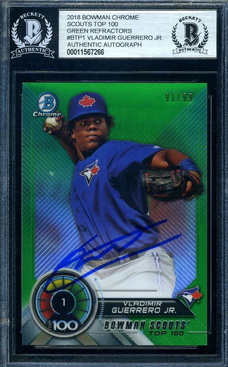 Vladimir Guerrero Jr Beckett BAS Signed 2018 Bowman Chrome Rookie Green Refracto