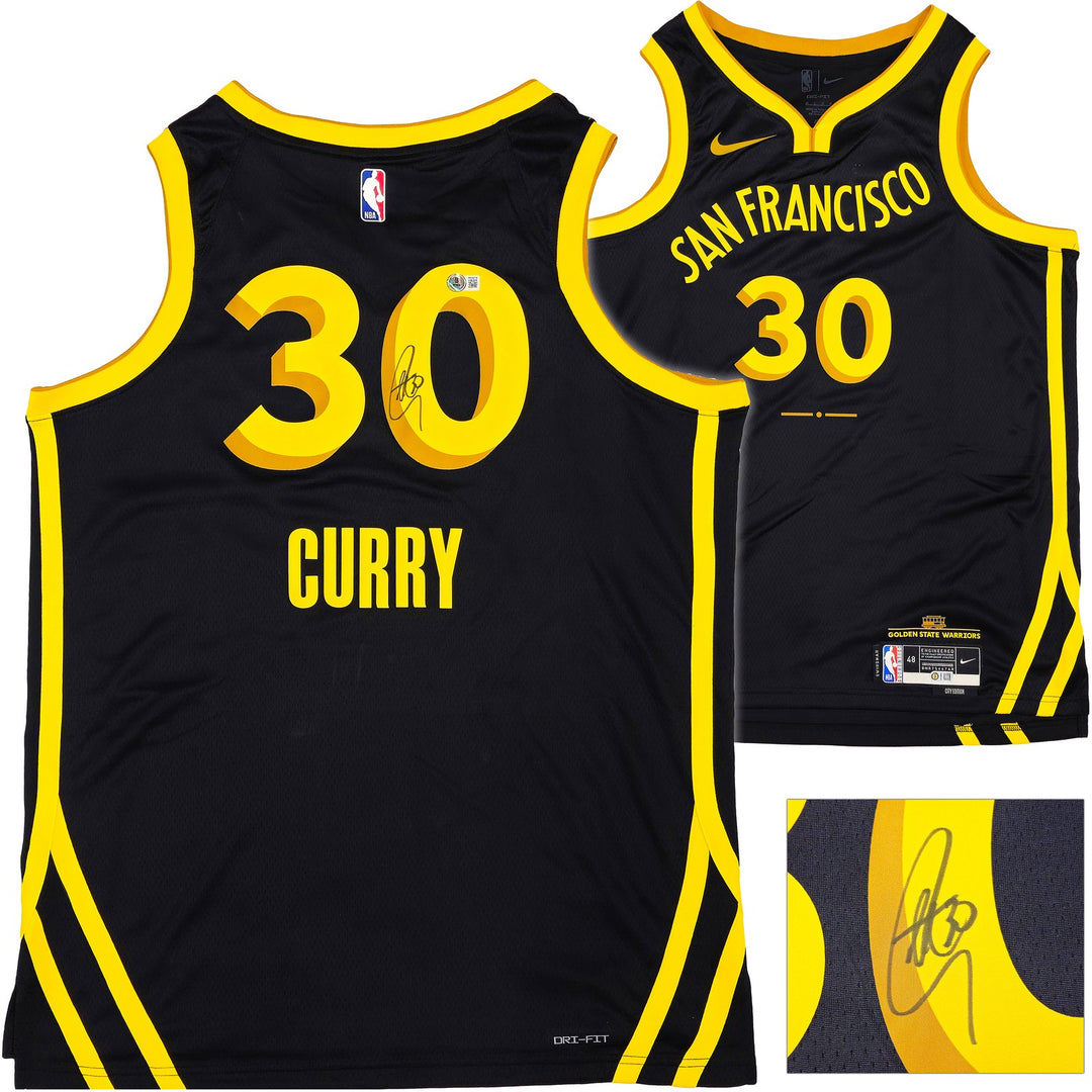 Warriors Stephen Curry Auto Black Nike Swingman City Edt Jersey Size 48 Beckett