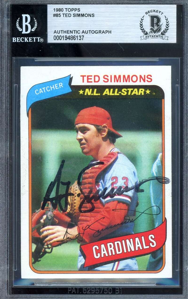 Ted Simmons Beckett BAS Signed 1980 Topps Autograph Cardinals