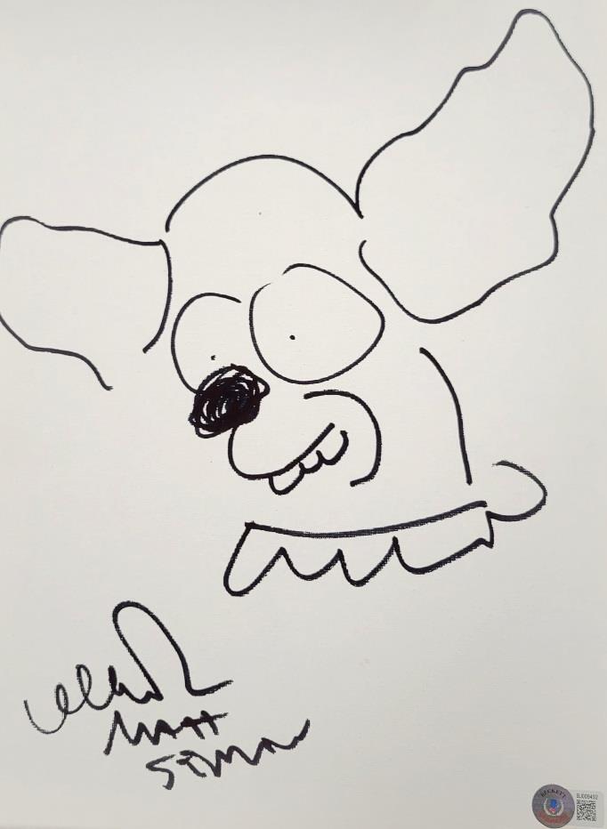 Matt Selman signed Simpsons Krusty the Clown 11x14 Canvas Sketch autograph ~ BAS