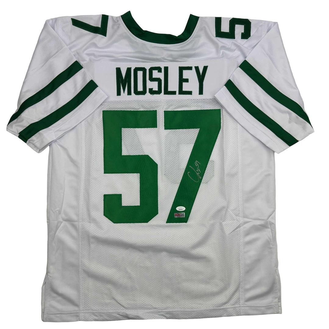 Autographed/Signed CJ C.J. Mosley New York White Football Jersey JSA COA