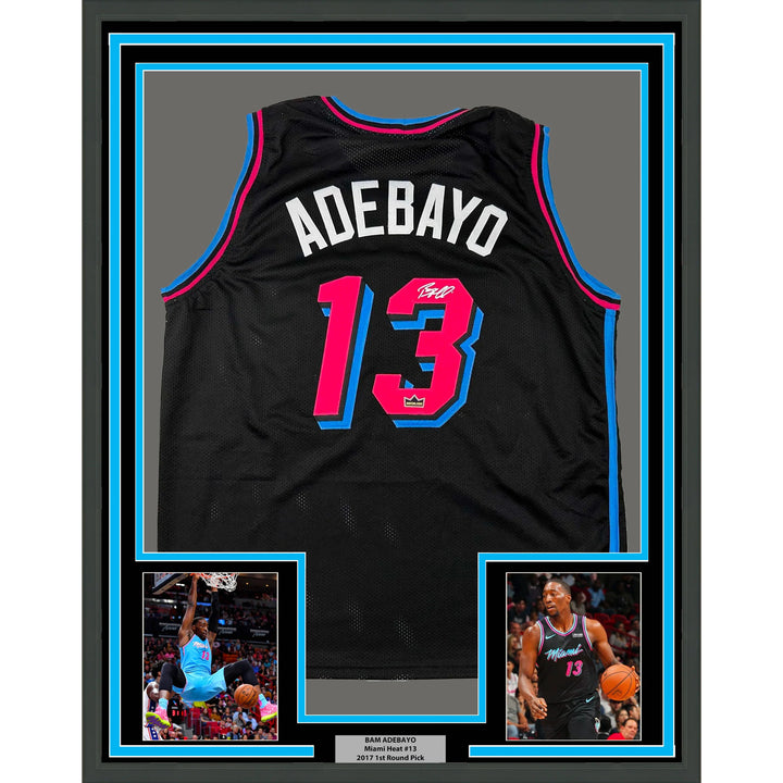 Framed Facsimile Autographed Bam Adebayo 33x42 Black Reprint Laser Auto Jersey