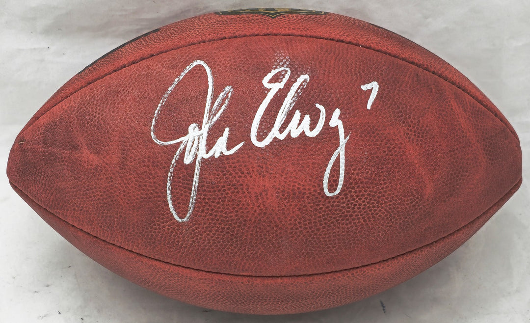John Elway Auto Official NFL Leather Colored Gold Shield Football Broncos BAS