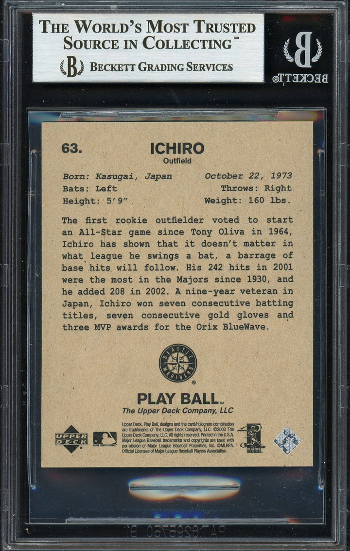 Ichiro Suzuki Signed 2003 Upper Deck Play Ball Mini Card 63 Mariners Beckett