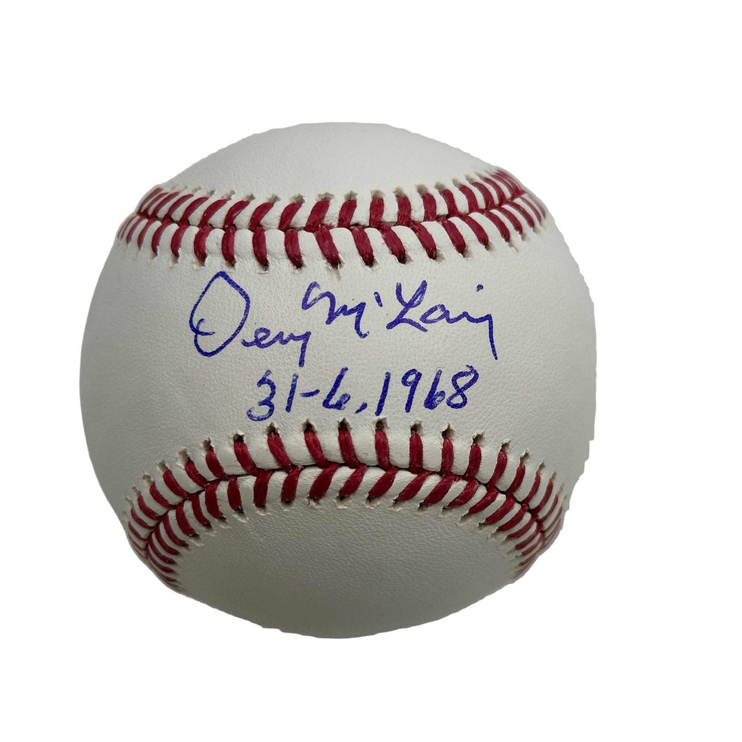 Autographed/Signed Denny McLain 31-6, 1968 Rawlings ROML JSA COA