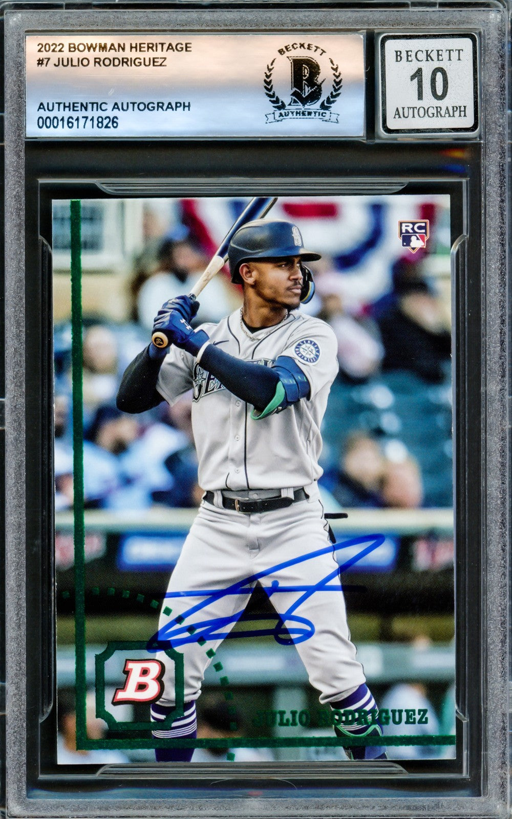Julio Rodriguez Signed 2022 Bowman Heritage RC 7 Mariners Auto GM 10 Beckett
