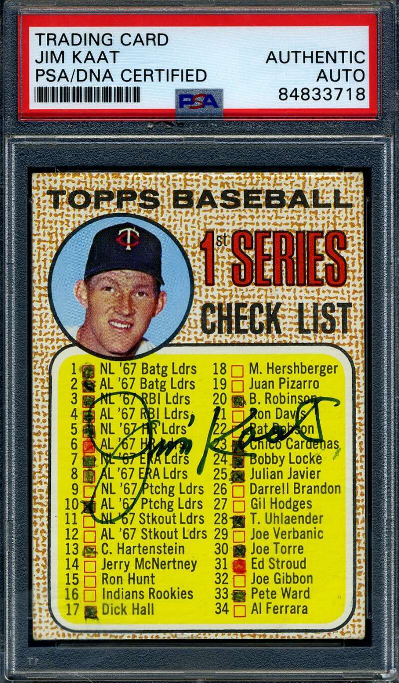 Jim Kaat PSA DNA Signed 1968 Topps Checklist Autographed
